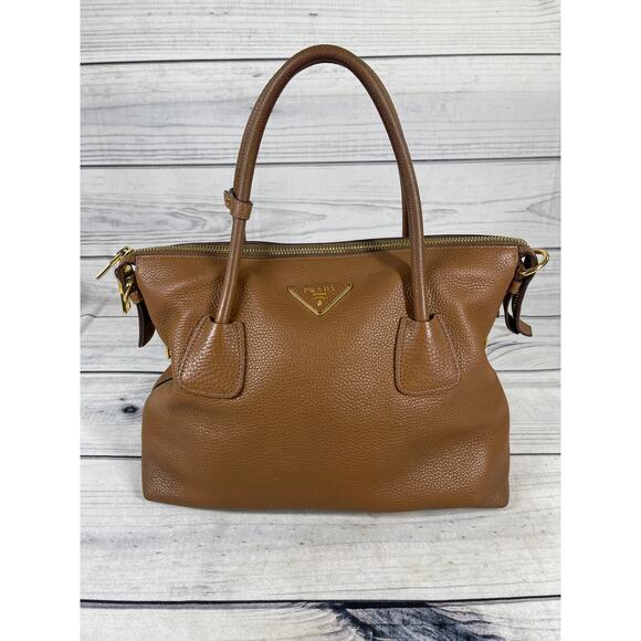 Prada Palissandro Side Zip Pebbled Leather Hand Satchel Bag Tote - Picture 16 of 16